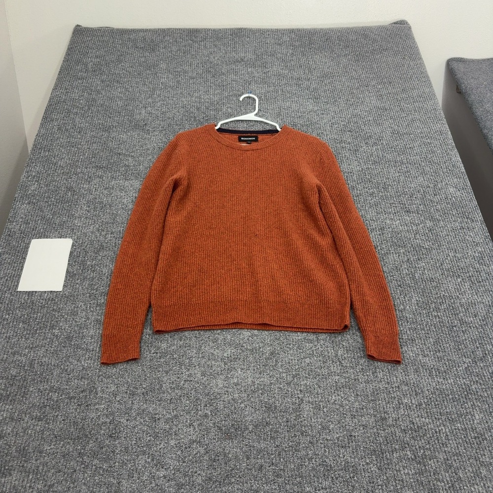 Bonobos Sweater Mens S Orange Merino Wool Ribbed Crewneck Casual Minimalist